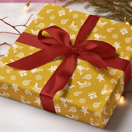 キュートなトナカイのジンジャーブレッド モダン クリスマスパターン ラッピングペーパー