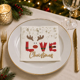 キュートなトナカイのLOVE クリスマス ホリデー ペーパーナプキン スタンダードカクテルナプキン