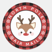 キュートなトナカイバッファローチェック北極エアメール ラウンドシール (正面)