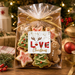 キュートなトナカイ LOVE クリスマス ホリデーステッカー スクエアシール