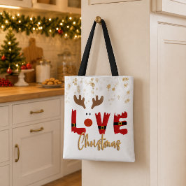 キュートなトナカイ LOVE クリスマス ホリデー トートバッグ