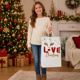 キュートなトナカイ LOVE クリスマス ホリデー ミディアムペーパーバッグ