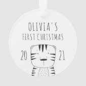 キュートなトラ 赤ちゃんの初めてのクリスマス ブラック ホワイト オーナメント (裏面)
