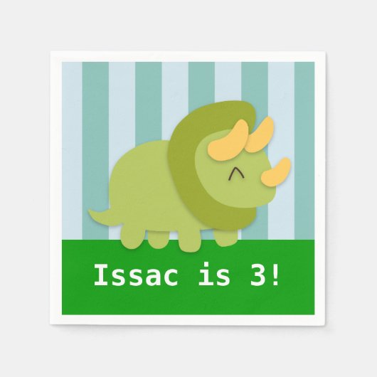 キュートなトリケラトプス恐竜の誕生日パーティー スタンダードカクテルナプキン (正面)