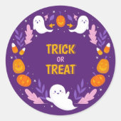 キュートなトリック・オア・トリートのオバケとカボチャ ハロウィン ラウンドシール (正面)