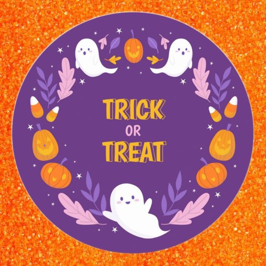 キュートなトリック・オア・トリートのオバケとカボチャ ハロウィン ラウンドシール