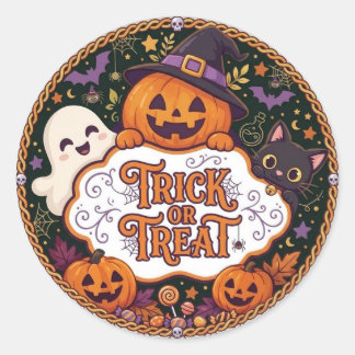 キュートなトリック・オア・トリート ハロウィンパーティーのお返し ラウンドシール
