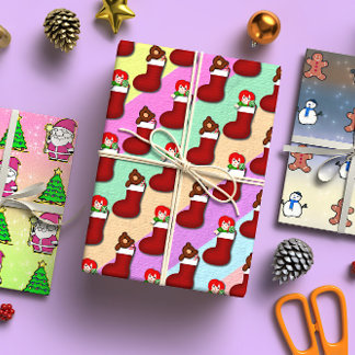 キュートなトリプルディライトクリスマス ラッピングペーパーシート