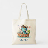 キュートなトレックス恐竜ボート船長 トートバッグ (裏面)