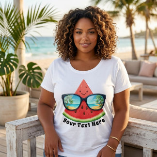 キュートなトロピカルすいか サマー ホリデー オリジナル プラスサイズTシャツ
