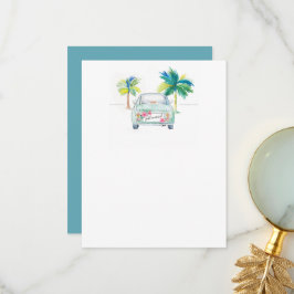 キュートなトロピカルカー&パームツリーズウォーターカラー サンキューカード