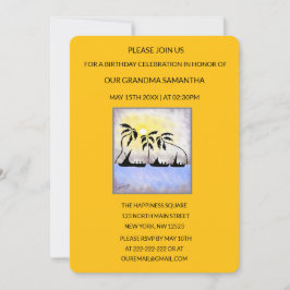 キュートなトロピカルサマーサンセットバースデー 招待状
