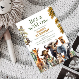 キュートなトロピカルジャングルサファリワイルドワン1歳の誕生日 招待状