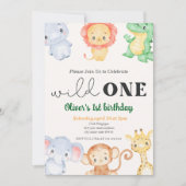キュートなトロピカルジャングルサファリワイルドワン1歳の誕生日 招待状 (正面)