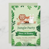 キュートなトロピカルジャングルサファリワイルドワン1歳の誕生日 招待状 (正面/裏面)