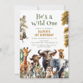キュートなトロピカルジャングルサファリワイルドワン1歳の誕生日 招待状 (正面)