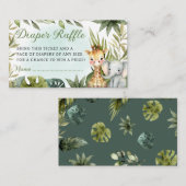 キュートなトロピカルジャングルサファリ動物おむつラッフル エンクロージャーカード (正面/裏面)