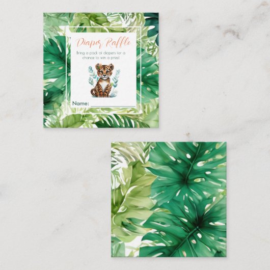 キュートなトロピカルタイガー赤ちゃんシャワーおむつラッフル エンクロージャーカード (正面/裏面)