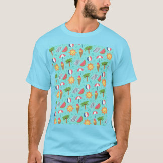 キュートなトロピカルビーチの夏のパターンブルーグラフィックT Tシャツ