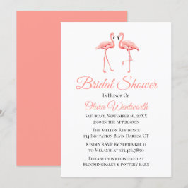 キュートなトロピカルピンクのフラミンゴ ブライダルシャワー 招待状