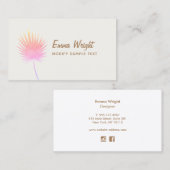 キュートなトロピカルピンクウォーターカラーパームブランチ 名刺 (正面/裏面)