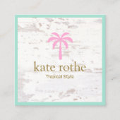 キュートなトロピカルピンクパームツリーホワイトウッド コーリングカード (正面)