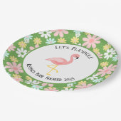 キュートなトロピカルフラミンゴとレトロなダイシーフラワー ペーパープレート (アングル)