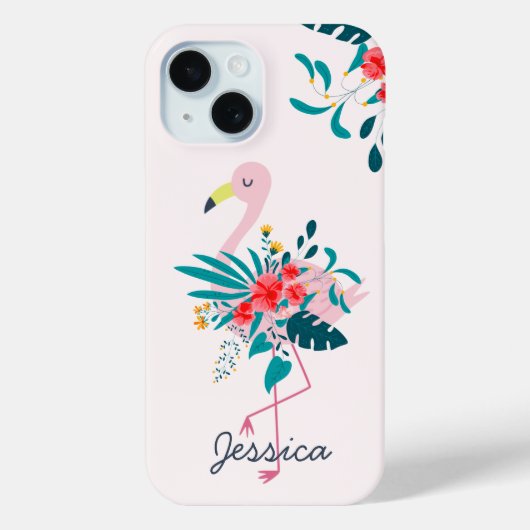 キュートなトロピカルフラワー フラミンゴ Case-Mate iPhoneケース (裏面)
