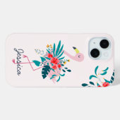キュートなトロピカルフラワー フラミンゴ Case-Mate iPhoneケース (裏面 (横))