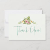 キュートなトロピカルペンギンピンクの動物の女の子ベビーシャワー サンキューカード (正面)