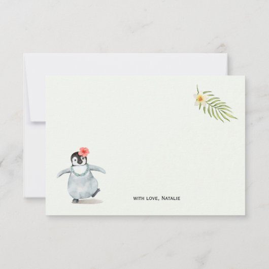キュートなトロピカルペンギンピンクの動物の女の子ベビーシャワー サンキューカード (裏面)