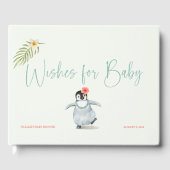 キュートなトロピカルペンギンピンクの女の子の赤ちゃんシャワー ゲストブック (正面)