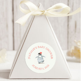 キュートなトロピカルペンギンピンクの赤ちゃんシャワー ラウンドシール