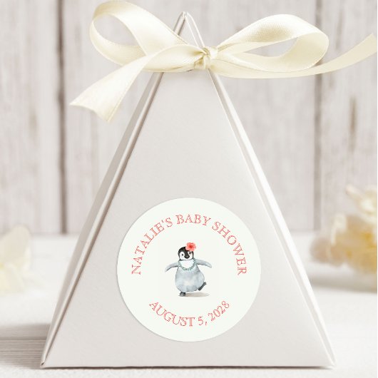 キュートなトロピカルペンギンピンクの赤ちゃんシャワー ラウンドシール