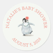 キュートなトロピカルペンギンピンクの赤ちゃんシャワー ラウンドシール (正面)