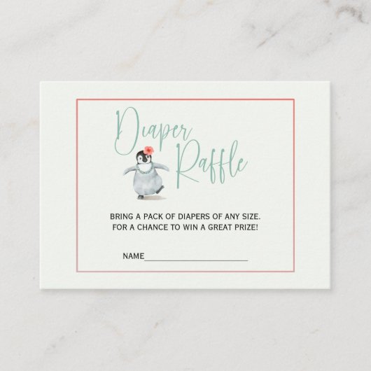 キュートなトロピカルペンギンピンクガールおむつラッフル エンクロージャーカード (正面)