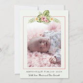 キュートなトロピカルペンギンピンクベビーガールフォト誕生 案内状 (裏面)