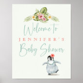 キュートなトロピカルペンギンピンクベビーガールベイビーシャワー ポスター (正面)