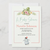 キュートなトロピカルペンギンピンクベビーガールベビーシャワー 招待状 (正面)