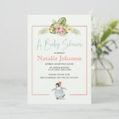 キュートなトロピカルペンギンピンクベビーガールベビーシャワー 招待状 (スタンド正面)