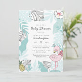 キュートなトロピカル離れ | フラミンゴ赤ちゃんシャワー 招待状 (スタンド正面)