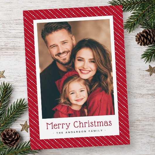 キュートなドットストライプ メリークリスマス 写真 赤 シーズンカード