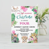 キュートなドラゴンズジャングルアニマル誕生日フローラ 招待状 (スタンド正面)