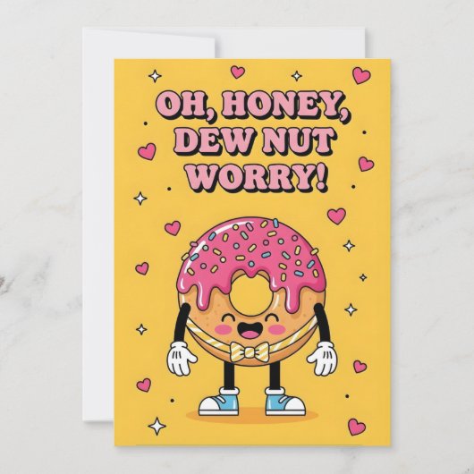 キュートなドーナツの駄洒落 Oh Honey Dew Nut Worry 励まし サンキューカード (正面)