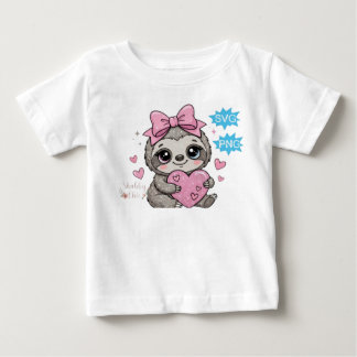 キュートなナマケモノがハートを持つデザイン ベビーTシャツ