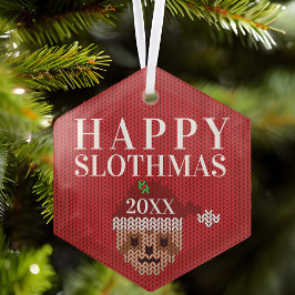 キュートなナマケモノのオリジナル クリスマス レッド ガラスオーナメント