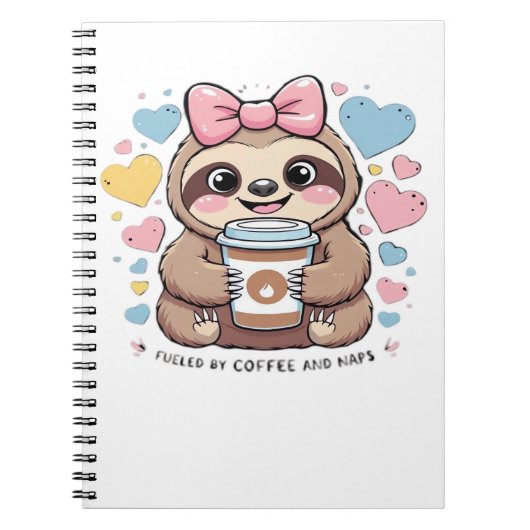 キュートなナマケモノのコーヒー好きTシャツ � 面白いコーヒー好きのためのデザイン ノートブック (正面)