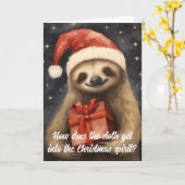 キュートなナマケモノのサンタのクリスマスカード カード (黄色い花)
