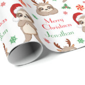キュートなナマケモノサンタ帽子ホリデークリスマス ラッピングペーパー (ロールコーナー)