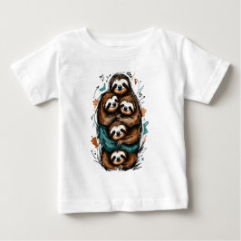 キュートなナマケモノファミリースタック – 面白い手描きデザイン ベビーTシャツ